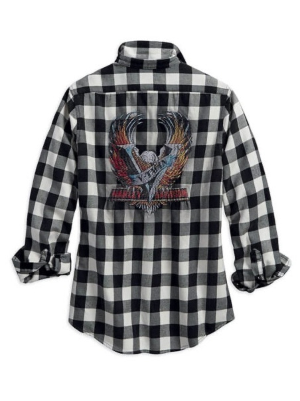 Harley-Davidson V-Twin Eagle Embroidered Black and White Flannel Shirt